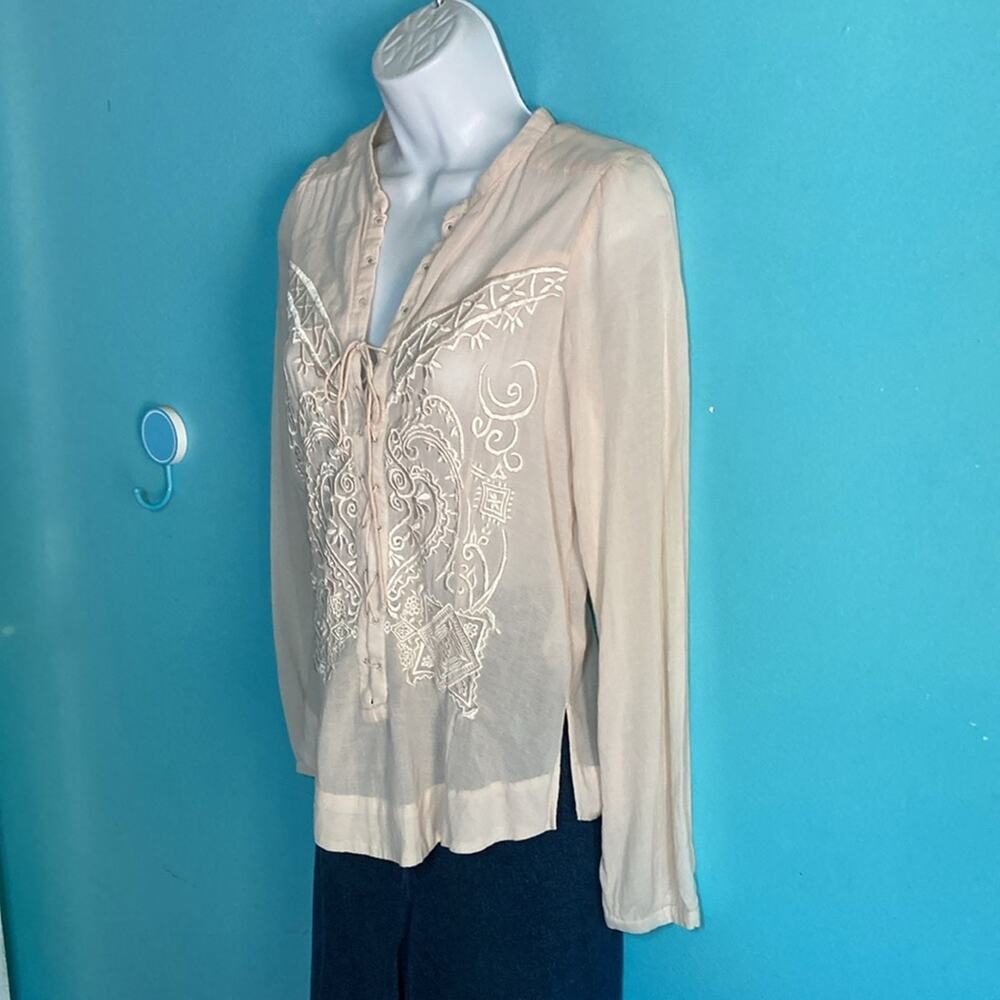 Odd Molly Women Size XS Embroidered Off White Beige Long Sleeve Casual Blouse